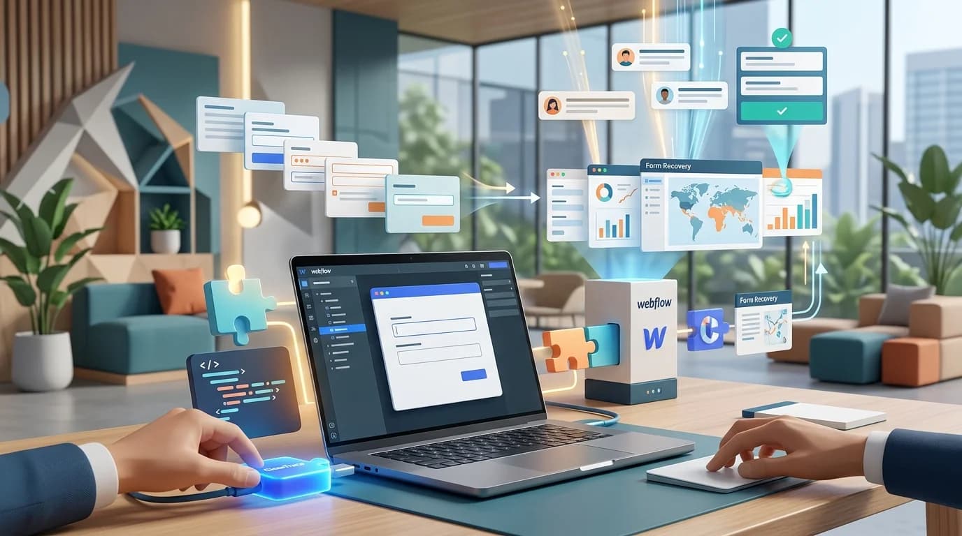 Add CloseTrace to a Webflow Site (With Form Recovery) editorial illustration