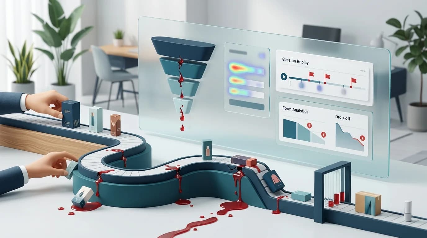 D2C Checkout Funnels: Where Carts Bleed at Every Step editorial illustration